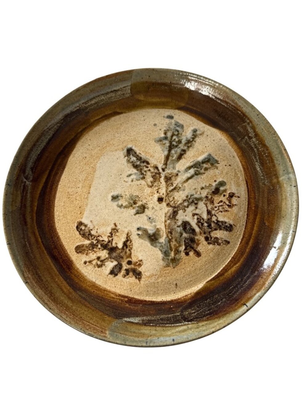 Vintage 1979 Handcrafted Ceramic Plate Signed Lurie Earth Tone Botanical Design